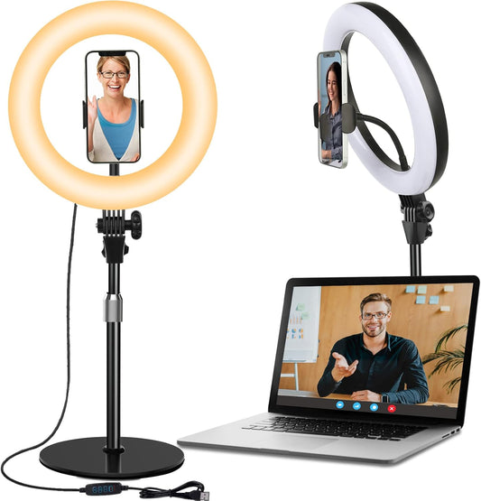 Desk Ring Light with Stand - 10.5'' Selfie Ring Light with Phone Holder for Video Recording, Circle Light for Computer Zoom Meeting Laptop Video Conference Lighting, Video Calls, Podcast Lighting