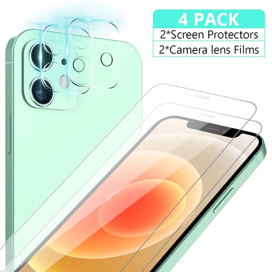 Iphone 12 Screen Protector Tempered Glass + Camera Lens Protector 6.1", for Iphone 12 13 Pro Max Screen Protector, 9H Clear