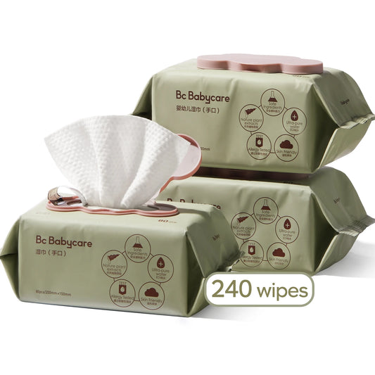 Baby Wipes, Extra-Thick, Unscented, 3 Pack, 240 Count Total, Flip-Top Container, All Skin Type